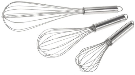Garde/klopper set - 3-delig - zilver - 22/26/31,5 cm - rvs - kloppers - keukenhulp - koken