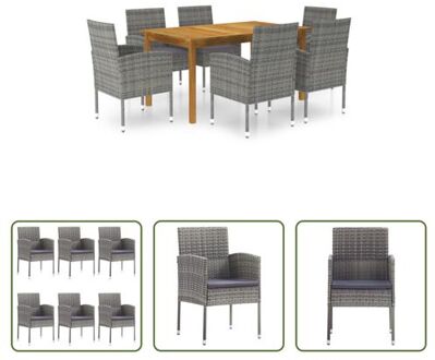 Garden Dining Set - Acacia Wood - PE Rattan - Grey - 150x90x74cm - 7 Piece Grijs