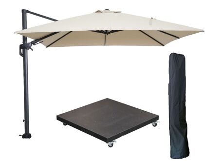 Garden Impressions Hawaii zweefparasol 300x300 cm carbon black / ecru met 90kg verrijdbare parasolvoet en parasolhoes Bruin