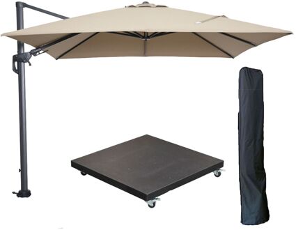 Garden Impressions Hawaii zweefparasol 300x300 cm carbon black / taupe met 90kg verrijdbare parasolvoet en parasolhoes