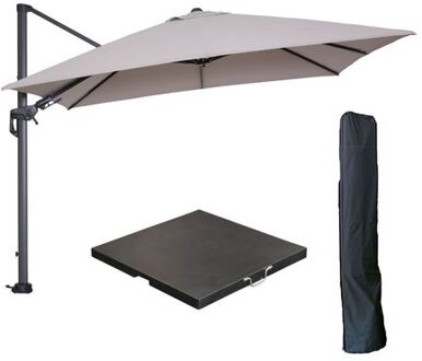 Garden Impressions Hawaii zweefparasol 300x300 cm carbon black / zand met 90kg black polished parasolvoet en parasolhoes Bruin