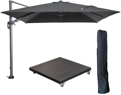 Garden Impressions Hawaii zweefparasol 300x300 cm carbon black / zwart met 90kg verrijdbare parasolvoet en parasolhoes