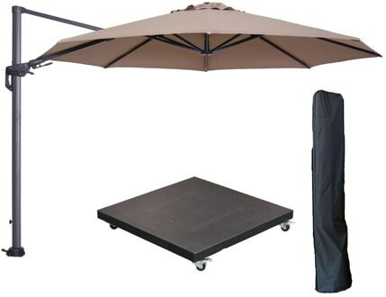 Garden Impressions Hawaii zweefparasol Ø350 cm carbon black / taupe met 90kg verrijdbare parasolvoet en parasolhoes