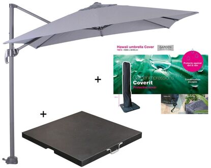 Garden Impressions Hawaii zweefparasol S 250x250 - donker grijs/licht grijs met 80 kg parasolvoet en parasolhoes