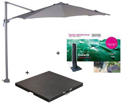 Garden Impressions Hawaii zweefparasol S Ø300 - donker grijs/licht grijs met 80 kg parasolvoet en parasolhoes