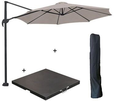 Garden Impressions Hawaii zweefparasol S Ø300 - donker grijs/zand met 80 kg parasolvoet en parasolhoes Bruin