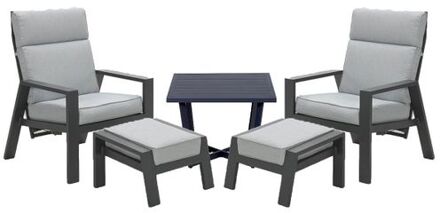 Garden Impressions Lora loungestoelen incl. voetenbank met Kent bijzettafel 47,5x47,5 - licht grijs