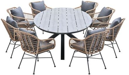 Garden Impressions Lucas tuinset 9-delig bruin - Tulli tuintafel ovaal 280x140 cm grey teak look