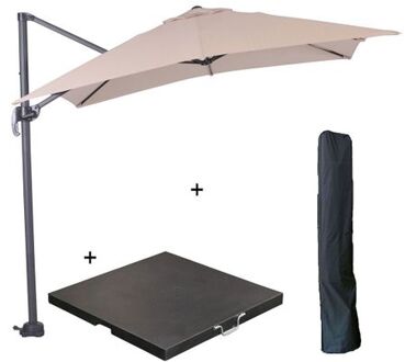 Garden Impressions parasol S 250x250 - d. grijs/ecru met voet en hoes