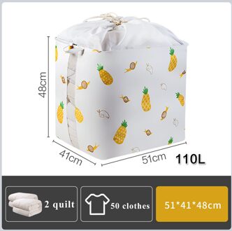 Garderobe Organisator Grote Capaciteit Kleding Gewaden Donsjack Beddengoed Quilt Opbergzakken Speelgoed Opbergdoos Opvouwbare Trekkoord Zak 110L ananas