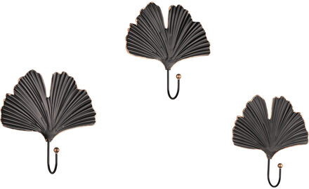 Garderobehaak - Trion Merel - Wandgarderobe Haak - Set van 3 - Zwart/Goud - Metaal