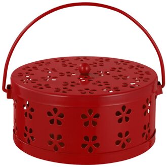 Garneck Retro Brandwerende Mug Spoel Doos Met Handvat Metal Hollow Out Mug Spoel Houder Wierook Brander Case (Rood)