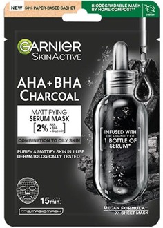 Garnier Black Textile Mask with Black Tea Extract Pure Charcoal Skin Natura l s (Black Tissue Mask) 28 g - 28.0g