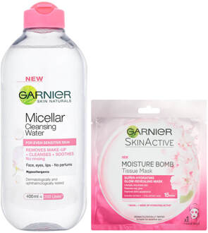 Garnier Micellar Water Sensitive Skin and Hydrating Moisture Bomb Face Sheet Mask Kit Exclusive