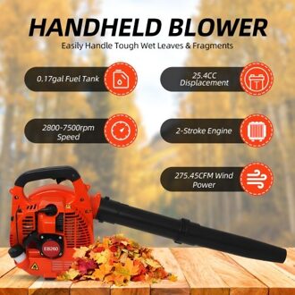 Gas Powered Leaf Blower 2-Stroke Engine 25.4CC 275.45CFM Air Volume 0.65L Oil Tank Handheld Blower Powerful Wind Snow Blower for Lawn Garden Yard Driveway Blowing Leaves Snow Debris and Dust