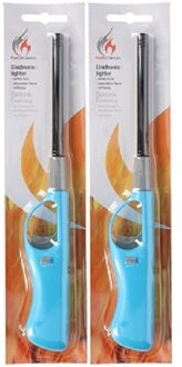 Gasaansteker - 2x - navulbaar - 26 cm - blauw - BBQ aanstekers