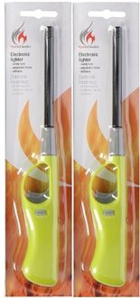 Gasaansteker - 2x - navulbaar - 26 cm - groen - BBQ aanstekers