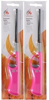 Gasaansteker - 2x - navulbaar - 26 cm - roze - BBQ aanstekers