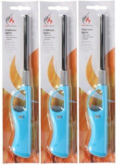 Gasaansteker - 3x - navulbaar - 26 cm - blauw - BBQ aanstekers