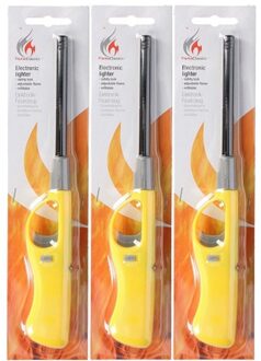 Gasaansteker - 3x - navulbaar - 26 cm - geel - BBQ aanstekers