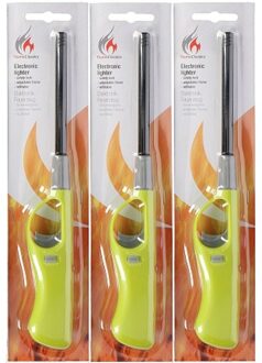 Gasaansteker - 3x - navulbaar - 26 cm - groen - BBQ aanstekers
