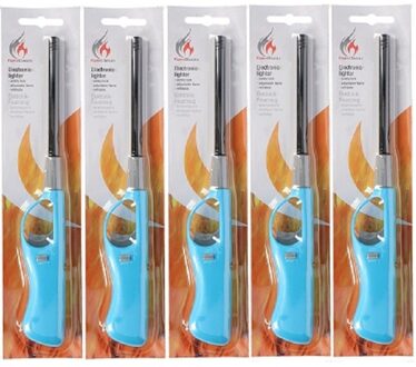 Gasaansteker - 5x - navulbaar - 26 cm - blauw - BBQ aanstekers
