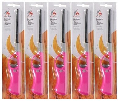 Gasaansteker - 5x - navulbaar - 26 cm - roze - BBQ aanstekers