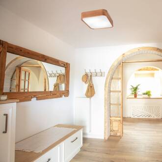 Gaspar plafondlamp hoekig hout 35x35 cm eiken, opaal