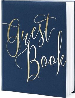Gastenboek - donkerblauw/goud - 20 x 25 cm - 22 blz - bruiloft - jumileum - receptieboek
