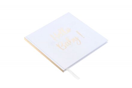 Gastenboek Geboorte 'Hello Baby' Wit - Transparant, Multikleur - Print, Goud - Brons