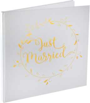 gastenboek/receptieboekA Just Married - goud/wit - Bruiloft - 24 x 24 cm - Gastenboeken Goudkleurig