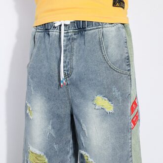 Gat Denim Shorts Mannelijke Ins Tij Gat Bedelaar Broek Kleur Doek Stiksels Jeans Zomer Vijf-Punt Midden Broek mannelijke Xxl