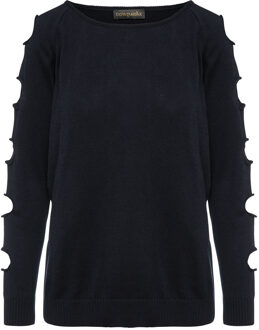 Gatdetail Losse Blauwe Trui Navy