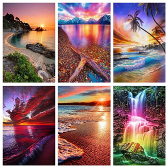 GATYZTORY Frameless Sunset Beach Waves DIY Painting By Numbers HandPainted Oil Painting Drawing On Canvas Kill Time Wall Decor