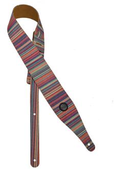 Gaucho GST-240-04 gitaarriem gitaarriem, linnen, kleurrijk ontwerp met suede achterkant, paarse strepen