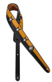 Gaucho GST-544-YE gitaarriem gitaarriem, zwart en geel, white stars design