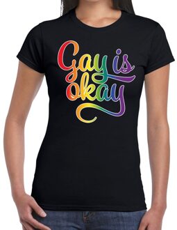 Gay is okay gay pride t-shirt zwart voor dames XS