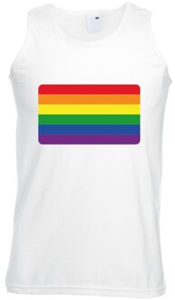Gay pride mouwloos shirt Regenboog vlag wit heren S - Feestshirts
