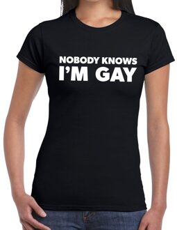 Gay pride nobody knows i am gay t-shirt zwart voor dames S