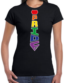 Gay Pride shirt - pride stropdas - regenboog - dames - zwart M - Feestshirts