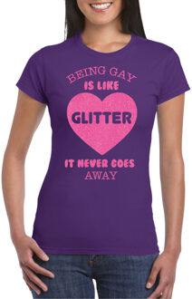 Gay Pride T-shirt voor dames - being gay is like glitter - paars/roze - LHBTI S