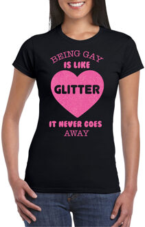 Gay Pride T-shirt voor dames - being gay is like glitter - zwart/roze - LHBTI 2XL
