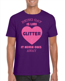 Gay Pride T-shirt voor heren - being gay is like glitter - paars/roze - LHBTI M