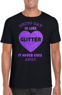 Gay Pride T-shirt voor heren - being gay is like glitter - zwart/paars - LHBTI XL