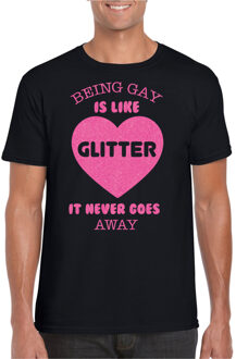 Gay Pride T-shirt voor heren - being gay is like glitter - zwart/roze - LHBTI 2XL