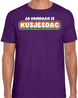 Gay Pride T-shirt voor heren - paars - kusjesdag - regenboog - LHBTI M