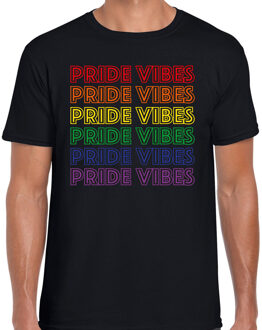 Gay Pride T-shirt voor heren - pride vibes - zwart - regenboog - LHBTI M