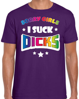 Gay Pride T-shirt voor heren - sorry girls i suck dicks - paars - regenboog S
