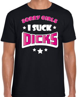 Gay Pride T-shirt voor heren - sorry girls i suck dicks - zwart/roze - LHBTI XL