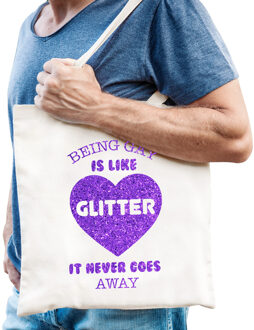 Gay Pride tas heren - being gay is like glitter - wit - katoen - 42 x 38 cm